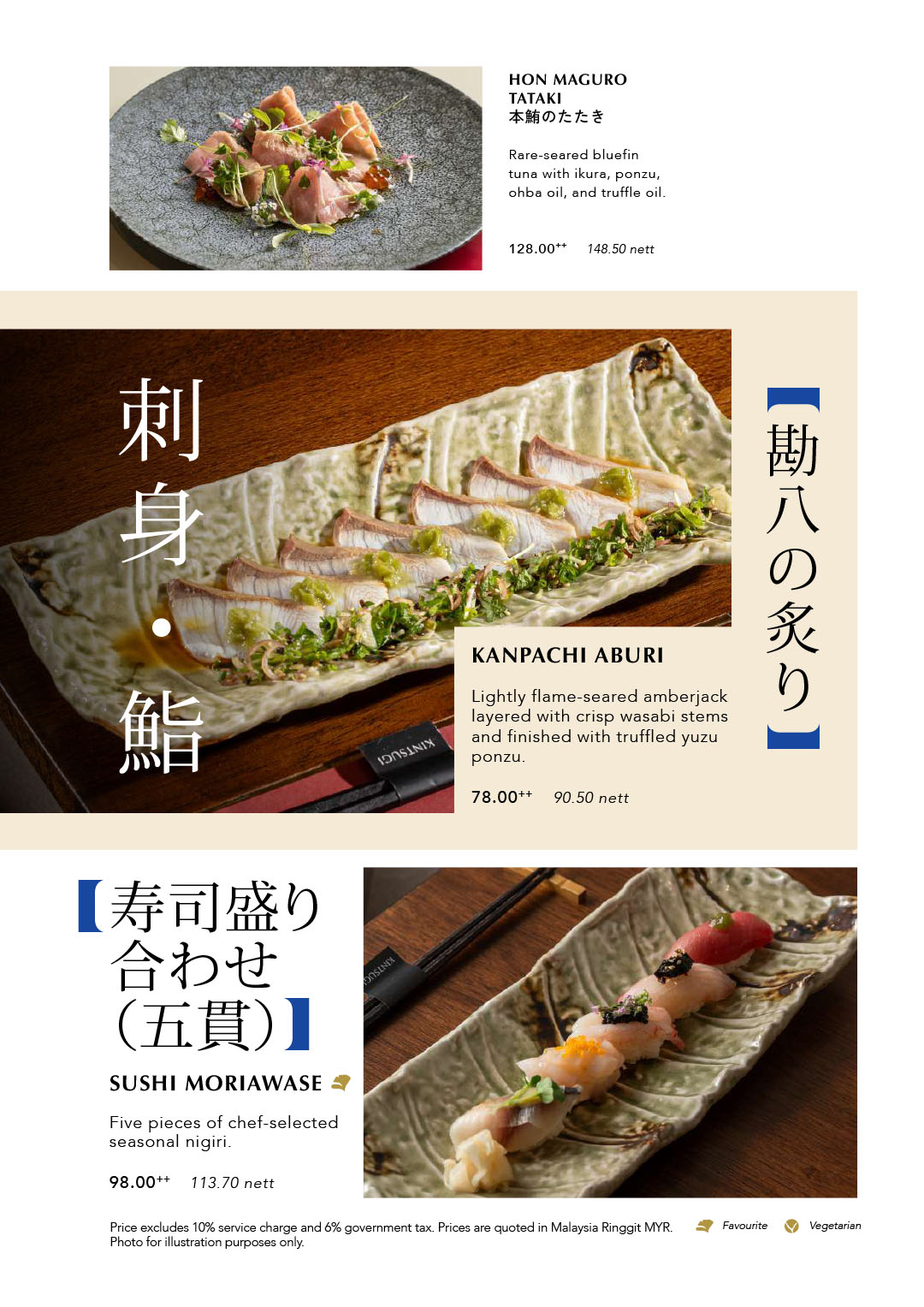 Kintsugi A la carte Menu - Sashimi & Sushi